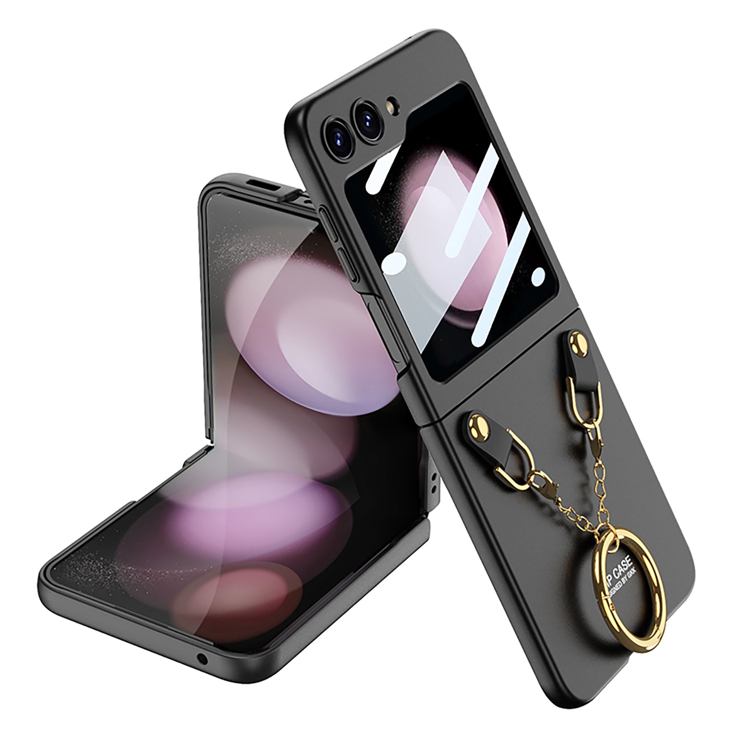 GKK til Samsung Galaxy Z Flip5 5G hårdt pc-telefontaske Ring Finger Grip Design Cover med lille skærmfilm GKK til Samsung Galaxy Z Flip5 5G hårdt pc-telefontaske Ring Finger Grip Design Cover med lille skærmfilm